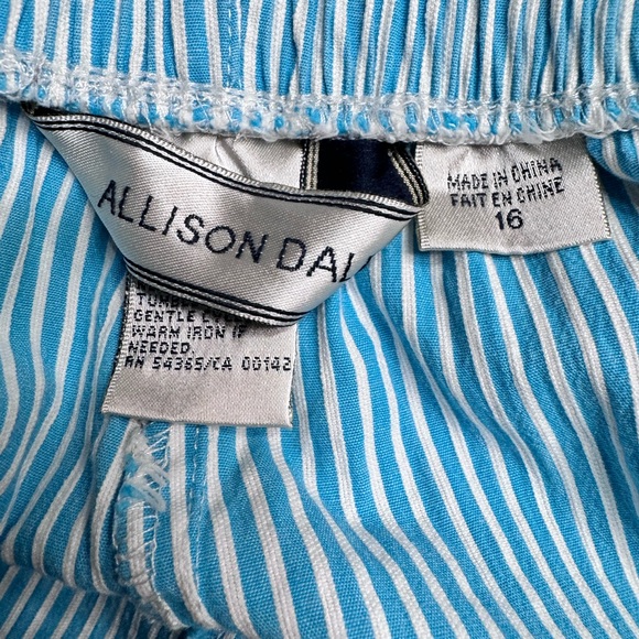 Allison Daley Women’s Teal/White Striped Pants Crop Capris with Pockets Size 16 - Picture 4 of 5
